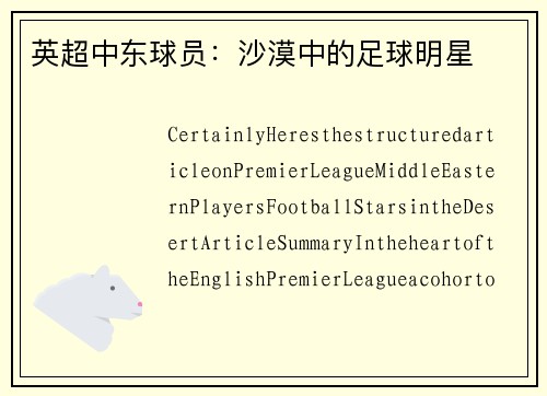 英超中东球员：沙漠中的足球明星